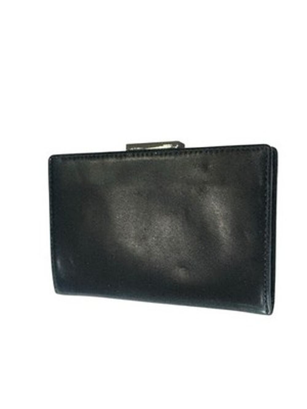 Coach Black Smooth Leather Kisslock Frame Bifold Clutch Wallet Silver Bar EUC